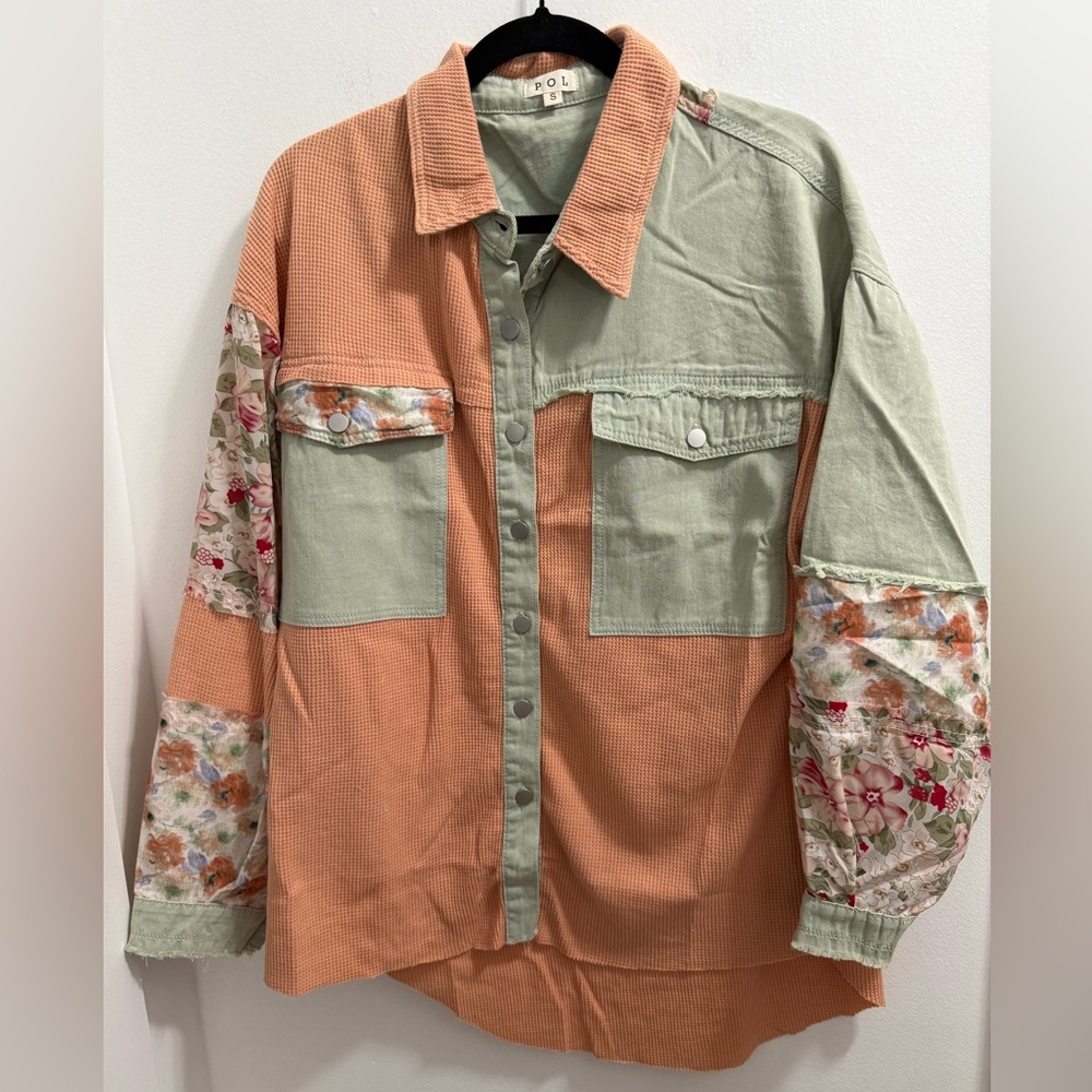 Pol Green And Orange Patchwork Top - image 1